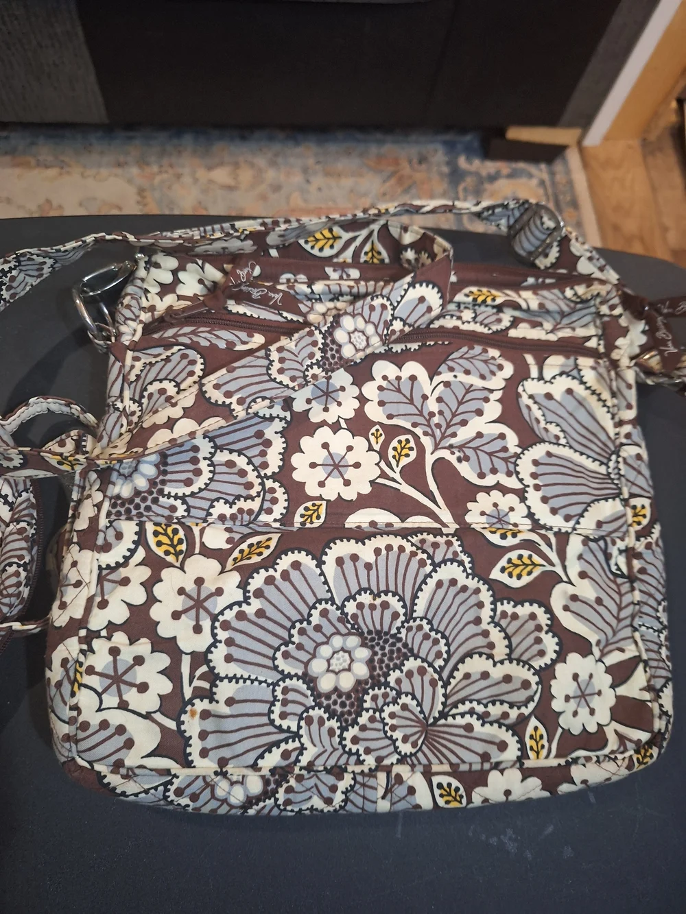 Vera Bradley Brown Floral Quilted Crossbody with Cream, Gray and Yellow Accents